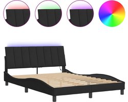 vidaXL - Bedframe - met - LED - zonder - matras - "Hanko" - - fluweel - zwart - 140x200 - cm