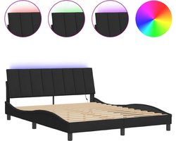 vidaXL - Bedframe - met - LED - zonder - matras - "Hanko" - - fluweel - zwart - 160x200 - cm