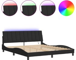 vidaXL - Bedframe - met - LED - zonder - matras - "Hanko" - - fluweel - zwart - 180x200 - cm