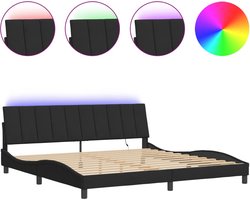 vidaXL - Bedframe - met - LED - zonder - matras - "Hanko" - - fluweel - zwart - 200x200 - cm
