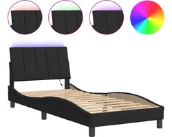 vidaXL - Bedframe - met - LED - zonder - matras - "Hanko" - - fluweel - zwart - 90x190 - cm