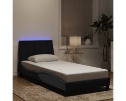 vidaXL - Bedframe - met - LED - zonder - matras - "Hanko" - - fluweel - zwart - 90x200 - cm