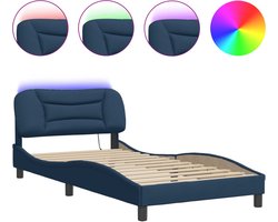 vidaXL - Bedframe - met - LED - zonder - matras - "Hvar" - 100x200 - cm - stof - blauw
