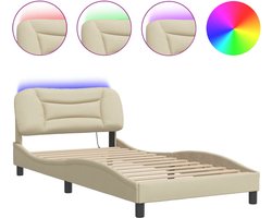 vidaXL - Bedframe - met - LED - zonder - matras - "Hvar" - 100x200 - cm - stof - crème