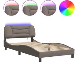vidaXL - Bedframe - met - LED - zonder - matras - "Hvar" - 100x200 - cm - stof - Taupe
