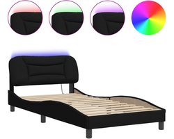 vidaXL - Bedframe - met - LED - zonder - matras - "Hvar" - 100x200 - cm - stof - zwart