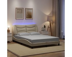 vidaXL - Bedframe - met - LED - zonder - matras - "Hvar" - 120x200 - cm - stof - crème