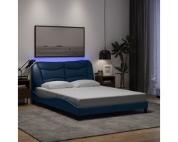 vidaXL - Bedframe - met - LED - zonder - matras - "Hvar" - 140x190 - cm - stof - blauw