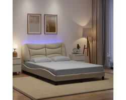 vidaXL - Bedframe - met - LED - zonder - matras - "Hvar" - 140x190 - cm - stof - crème