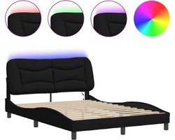 vidaXL - Bedframe - met - LED - zonder - matras - "Hvar" - 140x190 - cm - stof - zwart