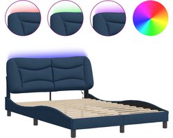 vidaXL - Bedframe - met - LED - zonder - matras - "Hvar" - 140x200 - cm - stof - blauw