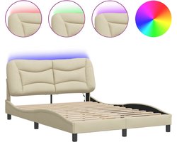 vidaXL - Bedframe - met - LED - zonder - matras - "Hvar" - 140x200 - cm - stof - crème