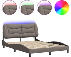vidaXL - Bedframe - met - LED - zonder - matras - "Hvar" - 140x200 - cm - stof - taupe