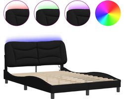 vidaXL - Bedframe - met - LED - zonder - matras - "Hvar" - 140x200 - cm - stof - zwart