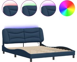 vidaXL - Bedframe - met - LED - zonder - matras - "Hvar" - 160x200 - cm - stof - blauw
