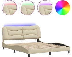 vidaXL - Bedframe - met - LED - zonder - matras - "Hvar" - 160x200 - cm - stof - crème