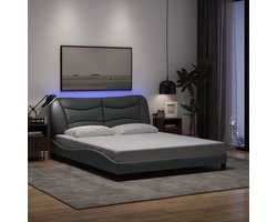 vidaXL - Bedframe - met - LED - zonder - matras - "Hvar" - 160x200 - cm - stof - lichtgrijs
