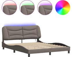 vidaXL - Bedframe - met - LED - zonder - matras - "Hvar" - 160x200 - cm - stof - taupe