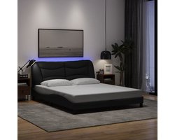 vidaXL - Bedframe - met - LED - zonder - matras - "Hvar" - 160x200 - cm - stof - zwart