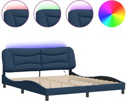 vidaXL - Bedframe - met - LED - zonder - matras - "Hvar" - 180x200 - cm - stof - blauw