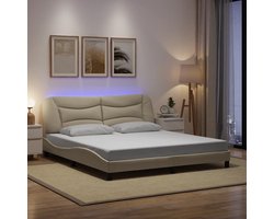 vidaXL - Bedframe - met - LED - zonder - matras - "Hvar" - 180x200 - cm - stof - crème