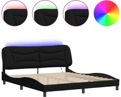 vidaXL - Bedframe - met - LED - zonder - matras - "Hvar" - 180x200 - cm - stof - zwart