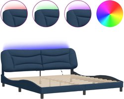 vidaXL - Bedframe - met - LED - zonder - matras - "Hvar" - 200x200 - cm - stof - blauw