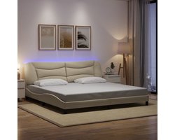vidaXL - Bedframe - met - LED - zonder - matras - "Hvar" - 200x200 - cm - stof - crèmekleurig