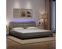 vidaXL - Bedframe - met - LED - zonder - matras - "Hvar" - 200x200 - cm - stof - taupe