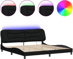 vidaXL - Bedframe - met - LED - zonder - matras - "Hvar" - 200x200 - cm - stof - zwart