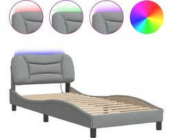 vidaXL - Bedframe - met - LED - zonder - matras - "Hvar" - 80x200 - cm - stof - lichtgrijs