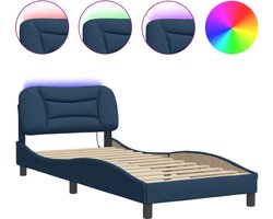 vidaXL - Bedframe - met - LED - zonder - matras - "Hvar" - 90x190 - cm - stof - blauw