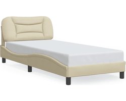 vidaXL - Bedframe - met - LED - zonder - matras - "Hvar" - 90x190 - cm - stof - crèmekleurig
