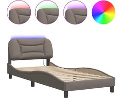 vidaXL - Bedframe - met - LED - zonder - matras - "Hvar" - 90x190 - cm - stof - taupe