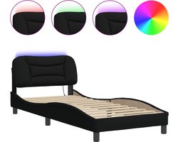 vidaXL - Bedframe - met - LED - zonder - matras - "Hvar" - 90x190 - cm - stof - zwart