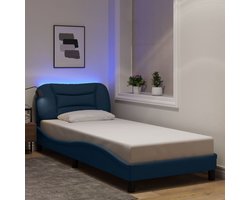 vidaXL - Bedframe - met - LED - zonder - matras - "Hvar" - 90x200 - cm - stof - blauw