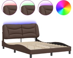 vidaXL - Bedframe - met - LED - zonder - matras - "Hvar" - bruin - 140x190 - cm