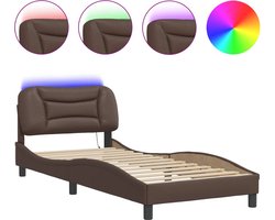 vidaXL - Bedframe - met - LED - zonder - matras - "Hvar" - bruin - 90x200 - cm