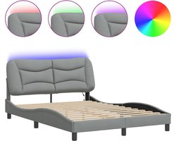 vidaXL - Bedframe - met - LED - zonder - matras - "Hvar" - stof - 140x190 - cm - lichtgrijs