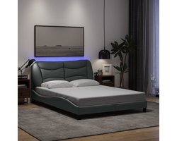 vidaXL - Bedframe - met - LED - zonder - matras - "Hvar" - stof - 140x200 - cm - lichtgrijs