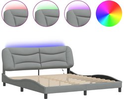 vidaXL - Bedframe - met - LED - zonder - matras - "Hvar" - stof - 180x200 - cm - lichtgrijs