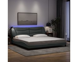 vidaXL - Bedframe - met - LED - zonder - matras - "Hvar" - stof - 200x200 - cm - lichtgrijs