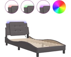 vidaXL - Bedframe - met - LED - zonder - matras - "Zadar" - grijs - 100x200 - cm