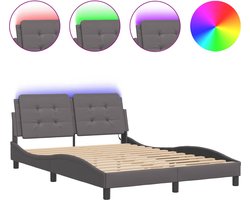 vidaXL - Bedframe - met - LED - zonder - matras - "Zadar" - grijs - 140x200 - cm