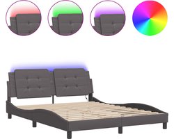 vidaXL - Bedframe - met - LED - zonder - matras - "Zadar" - grijs - 160x200 - cm