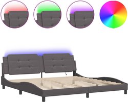 vidaXL - Bedframe - met - LED - zonder - matras - "Zadar" - grijs - 200x200 - cm