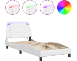 vidaXL - Bedframe - met - LED - zonder - matras - "Zadar" - wit - 100x200 - cm