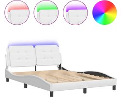 vidaXL - Bedframe - met - LED - zonder - matras - "Zadar" - wit - 140x190 - cm