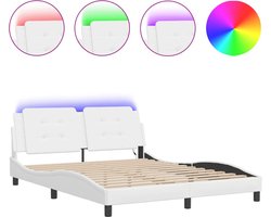 vidaXL - Bedframe - met - LED - zonder - matras - "Zadar" - wit - 160x200 - cm