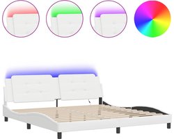 vidaXL - Bedframe - met - LED - zonder - matras - "Zadar" - wit - 200x200 - cm